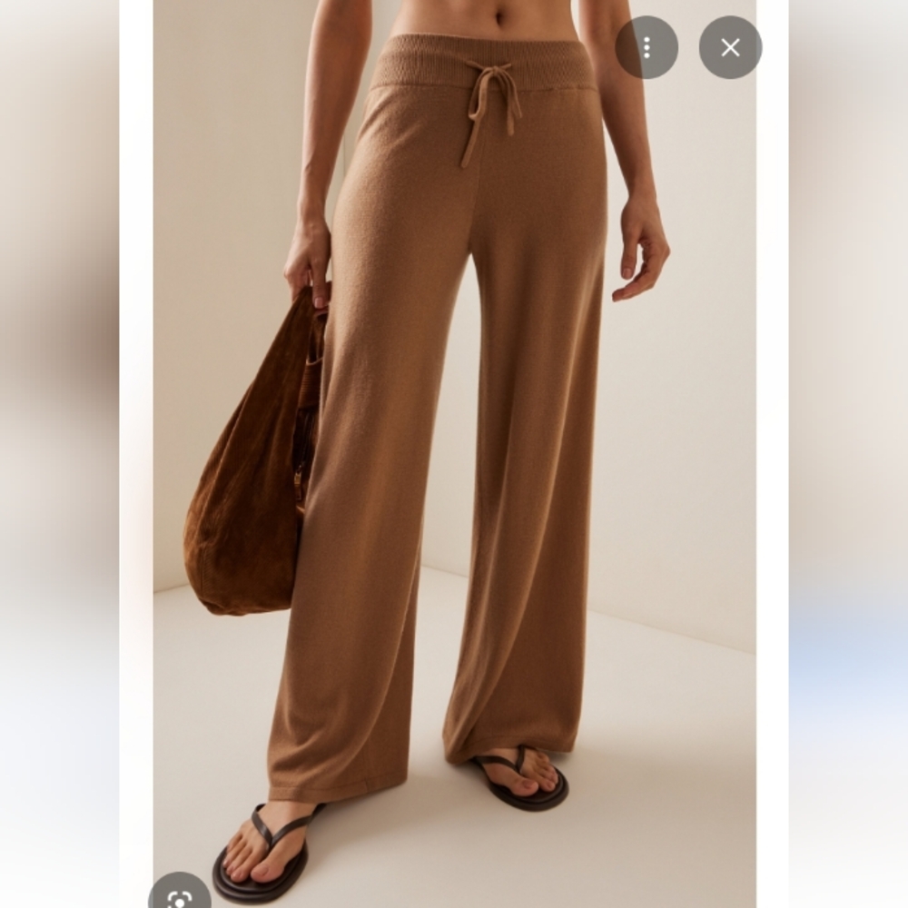 DKNY Ribbed-knit cashmere-blend wide Straight Leg pants, Women,cozy,warm    XXL,